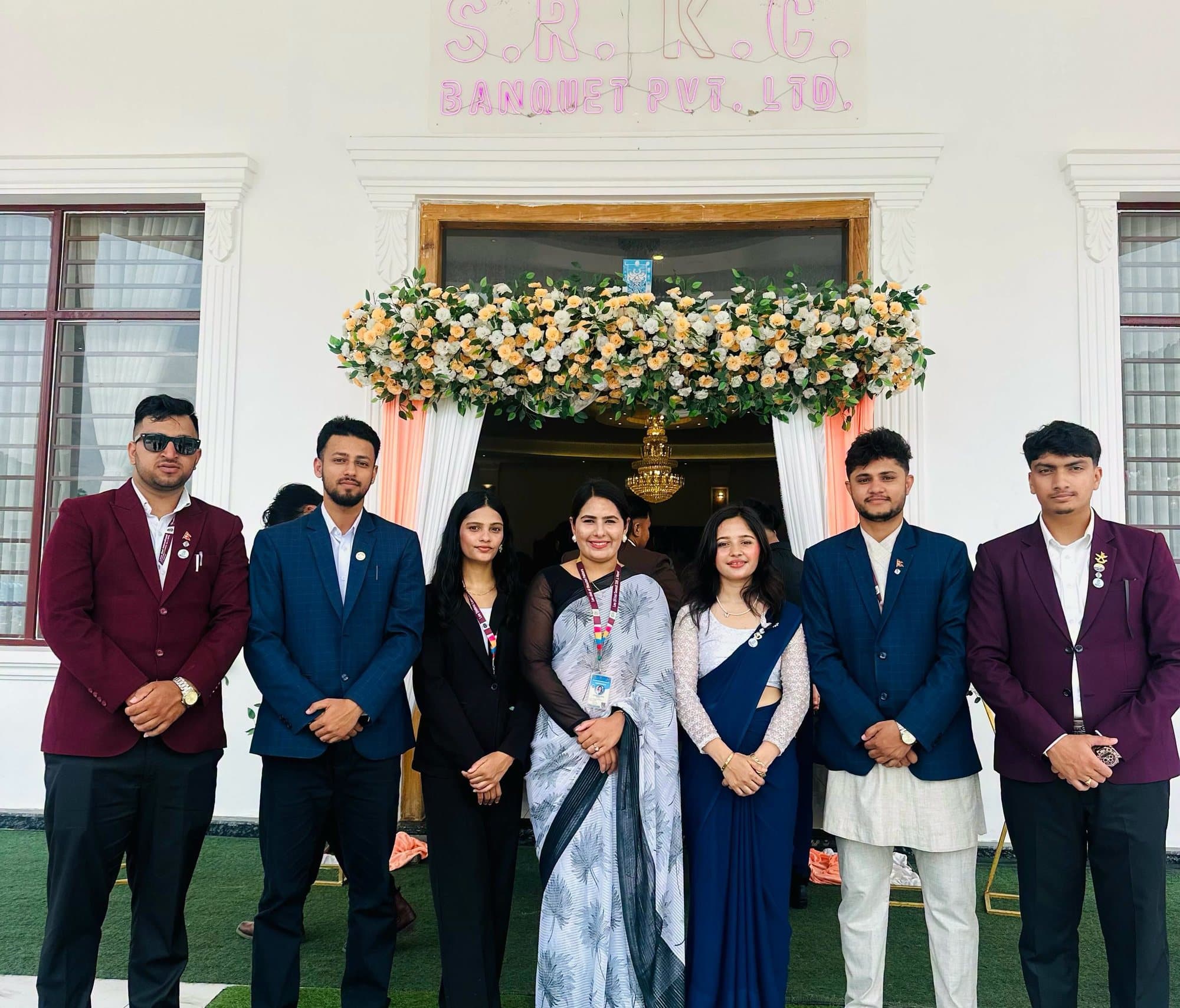 Leo Club of Chautari Pokhara members outside the S.R.K.C. Banquet