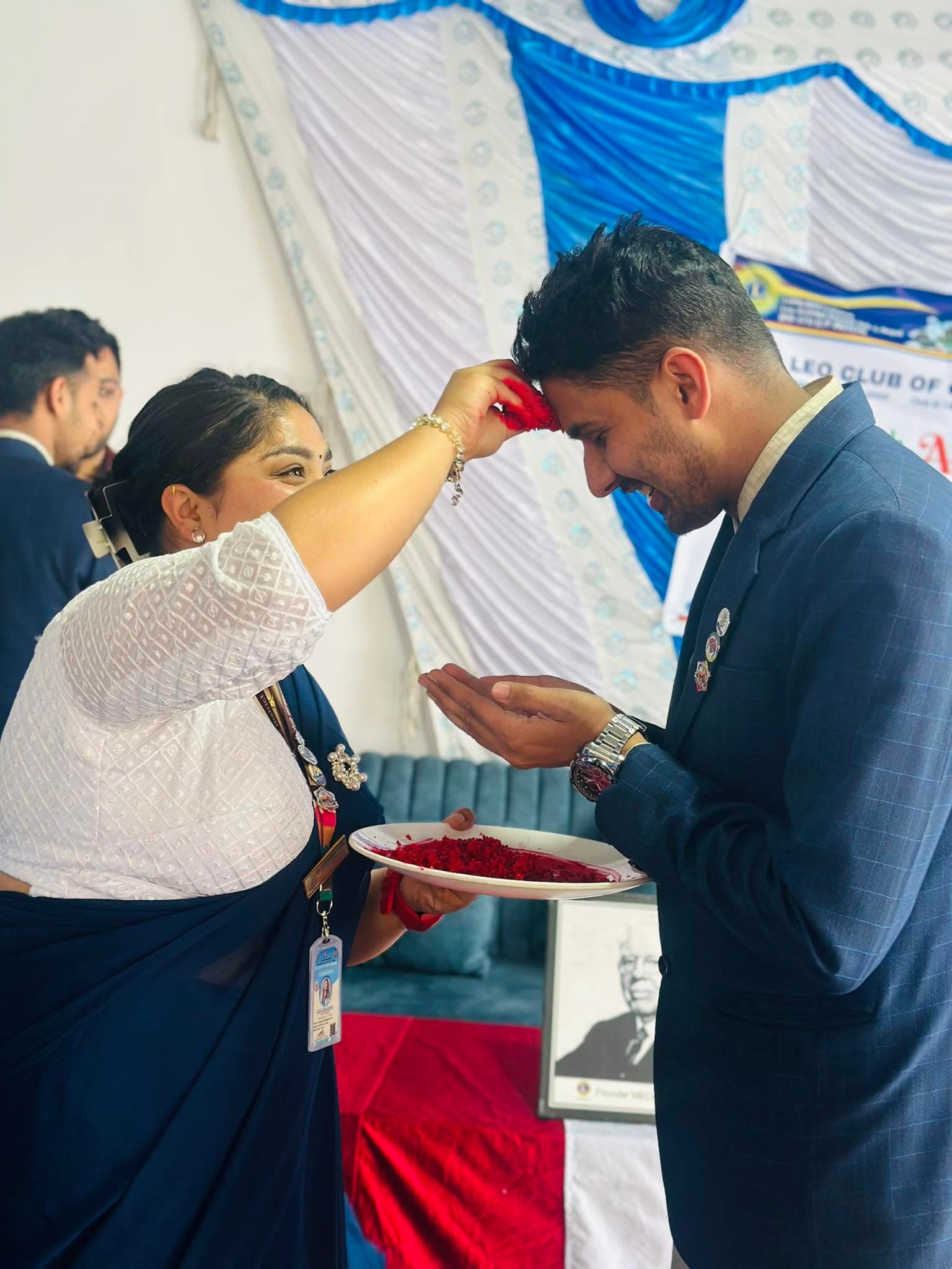 A Leo receiving a tika welcome at a club programme